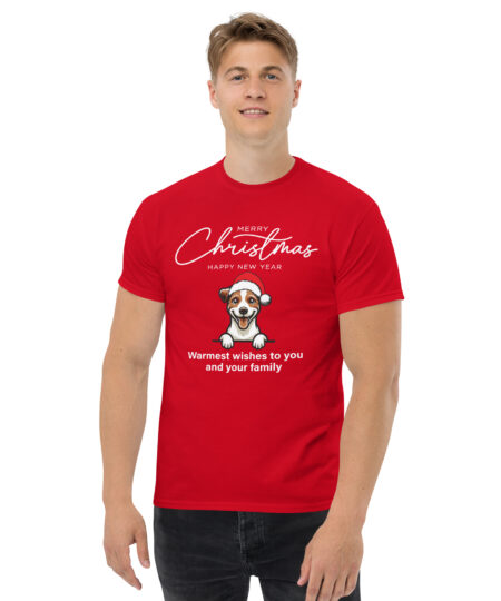 Cute Dog with Santa Hat Christmas T-Shirt – Unisex Classic Tee | Gildan 5000